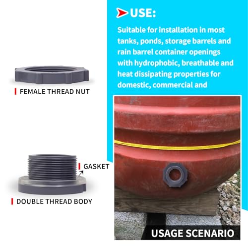 ChillWaves PVC Bulkhead Fitting 1-1/4" Double Thread Connector Adapter for Water Tank, Aquariums, Rain barrels(4-PACK) - size: 1-1/4 INCH, style: Bulkhead Fitting