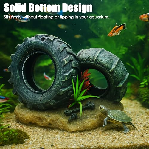 Aquarium Resin Decorations, Tree House Ornament-Tire Scene, Aquarium Decor for Glofish, Betta Accessories, Turtle Hideouts, Aquarium Plants, Ornaments & Fish Tank Accessories (Tire landscape) - color: Tire Landscape