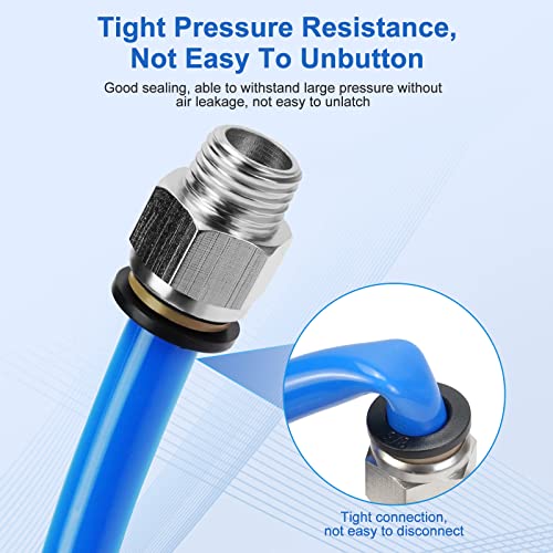 12 Pcs Push to Connect Fittings 3/8 Inch Tube OD x 1/4 Inch NPT Thread Pneumatic Male Straight and Elbow Quick Connect Air line fittings - size: 3/8"OD x 1/4"NPT