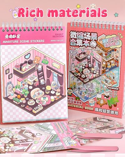 3D Sticker Scene Book for Adults, 20 Sets Mini Sticker Scenes DIY Craft - Make Your Own Cozy Room, Supermarket, House & More, Sticker Therapy for Stress Relief, Cute Art Stickers Gift Idea - color: A2-book-20sets