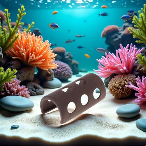 Brown Fish Tank Cave Aquarium Shelter Ceramic Shrimp Decoration Hide Ornament Breeding Aquarium Décor Thematic Ornaments