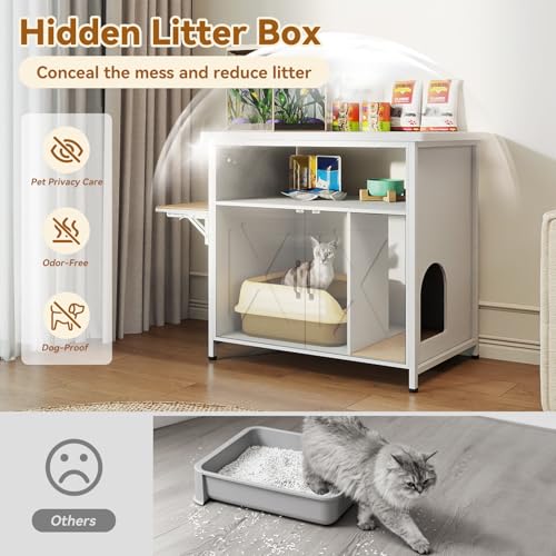 Verano Garden 40-50 Gallon Fish Tank Stand with Hidden Cat Litter Box Enclosure Furniture, Cat Viewing Aquarium Stand with Storage Shelf & Side Cat Perch, 36.2"x20.5" Tabletop, 660 LBS Capacity - color: White