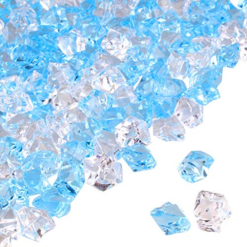 PMLAND Clear Fake Ice Rocks – 550 Pcs Large Mixed Light Blue Acrylic Gems Crushed Plastic Diamonds, 3 Lbs / 2.25 Quarts Bulk Vase Filler for Centerpieces Wedding Theme Décor Aquarium Table Scatter - color: Light Blue/Clear Blend