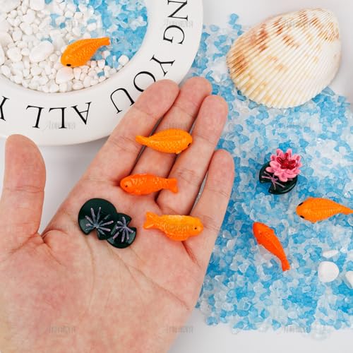 AUEAR, 8 Pack Mini Red Fish Lotus Ornaments Animal Garden Micro Landscape Decor