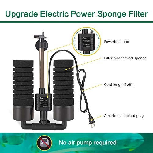 AQQA Aquarium Electric Power Sponge Filter,3W/5W Silence Submersible Foam Filter,Sponges Bio Ceramic Media Balls Double Filter for Saltwater Freshwater Fish Tank (M) - size: M（5W for 15-55 gallon)
