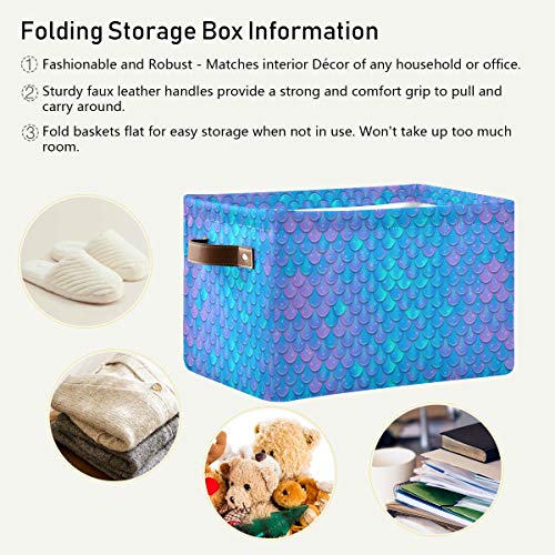 Blue Mermaid Scale Storage Baskets,Decorative Collapsible Rectangular Canvas Fabric Storage Bin for Home - color: Blue Mermaid Scale, size: 1 PCS