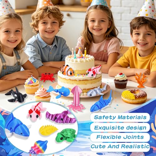 25 Pcs 3D Printed Ocean Animals Set, Flexible Articulated Mini Sea Animal Figurines Fidget Toy Desk Pets, Ideal for Party Favors Birthday Gifts Office Desktop Home Decor - style: 25Pcs-3D Ocean Animals