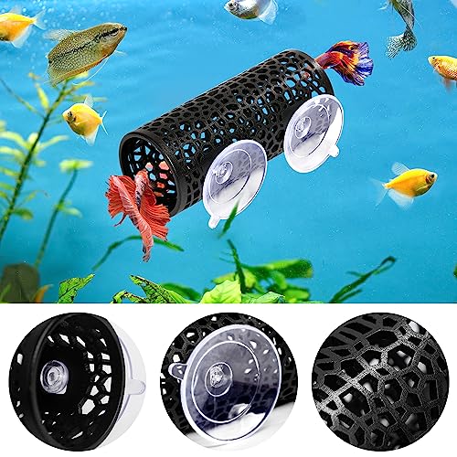Abizoo Betta Fish Toys - Betta Tunnel Black, Small Hole Hollow Cave, Safer for Small Fish & Shrimp, Aquarium Decor & Hideout Tube - color: Black