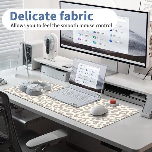 Leopard Print Mouse Pad Large Desk Mat Extended Keyboard Mouse Pad Cute XL Mousepad with Non-Slip Base and Stitched Edge Mouse Mat Desk Pad 31.5 x 11.8 in Mouse Pads for Desk Decor Home Office Gaming - color: Light Leopard Print