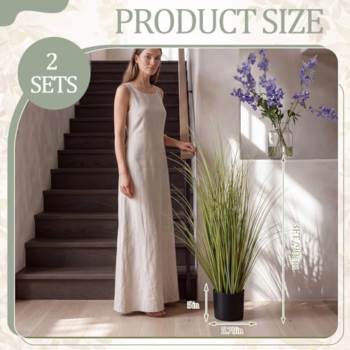 Jexine 2 Pieces Tall Artificial Grass Plant Potted Artificial Greenery Floor Plants Fake Pampas Grass Tall in Pot for Housewarming Gift House Garden Bathroom Lobby Indoor Outdoor (Autumn Green,3 ft) - color: Autumn Green, size: 3 ft