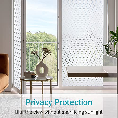 VELIMAX Lattice Frosted Window Film Window Privacy Film Static Cling Window Vinyl Opaque Glass Sticker Non Adhesive Anti-UV 17.7x157.4 inches