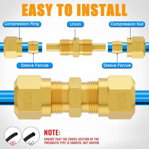 74Pcs DOT Air Brake Line Fittings,Brass Compression Air Nylon Tubing Fittings Assortment Kits 1/4" 1/8" 3/8" 1/2" 5/8" for Industrial Use or Trucks Trailers - color: 74pcs BRASS DOT AIR FITTINGS
