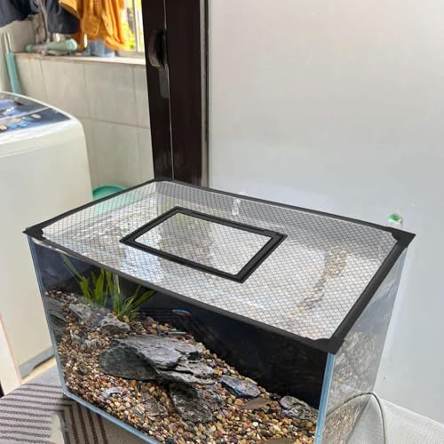 Aquarium Anti Jumping Net Tear Resistant with Feeding Window 5mm Hole Fine Mesh DIY Tank Lid Cover