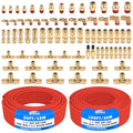 CheeMuii 76 PCS Brass DOT Air Line Fittings with 100FT 1/4" and 50FT 3/8" Red DOT Air Lines Kit Push Lock Air Line Quick Connect Fittings with Pneumatic Tubing Set - size: 2ROLL-80PCS-RED