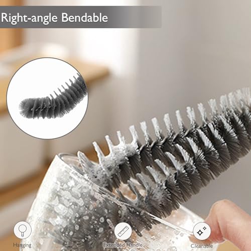 2-Pack 16 inches Long Handle Bottle Cleaning Brushes - Ideal for Coffee Glasses, Pots, Milk Cups, Mugs, Wine Bottles, and Baby Bottles (Black)
