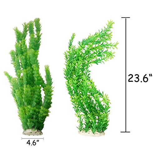 Hamiledyi Aquarium Plants Plastic Decor Fish Tank Green Decorations Plants Ornament Safe for All Fish,Extra Large 23-inch Tall, 2 Pack（Green Style A） - color: Green（style A）