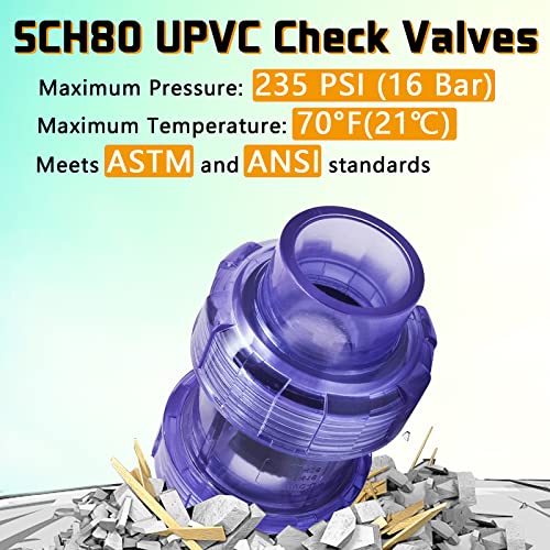 Clear UPVC Check Valve, 1inch Slip Swing Full Port Utility Double True Union Check Valve, UPVC No-return Valve, Sch80 Socket End Pool Ball Check Valve for Backflow Prevention