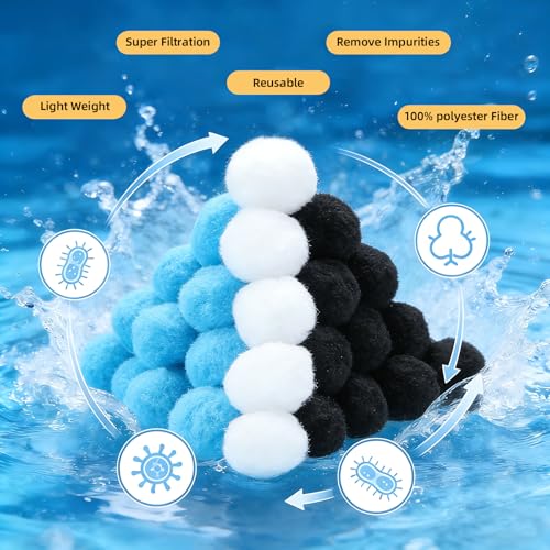 YUAN LIN 2026 Upgraded 3.1 lbs Pool Filter Balls, Efficient Swimming Pool Filter Sand Alternative, Reusable Eco-Friendly Filter Media Balls, Replace 100 lbs of Filter Sand, Lasts for Several Seasons - color: white and lightblue and black