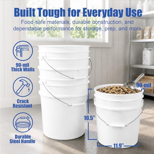 ePackageSupply 3.5 Gallon Bucket with Lid - Food Grade Bucket with Airtight Gamma Seal Screw-On Lid, 90 Mil Heavy Duty HDPE Plastic, BPA Free, for Bulk Food Storage, Made in USA - White, 3 Packs - color: White, size: 3 Packs