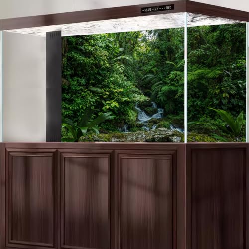 Tropical Rainforest Aquarium Background Tranquil Waterfall Majestic Dense Forest Fish Tank Background Scenic Jungle Mossy Rocks Terrarium Backgrounds Green Woodland Reptile Tank Backgrounds 24x16in - color: Green, size: 24(W)x16(H)in