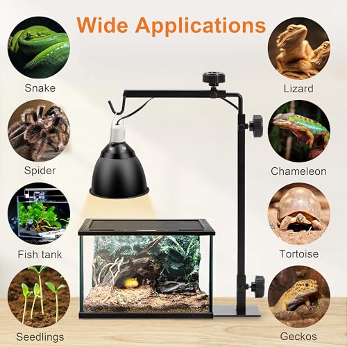 Simple Deluxe Reptile Lamp Stand Metal Light Holder Adjustable Height 16-32 inch, for Amphibian Terrarium Heating-Light and Aquarium Tank - size: Lamp Stand M