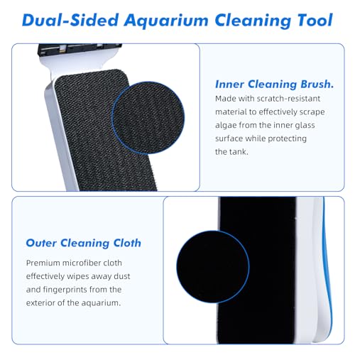 Rise Torrent Aquarium Magnetic Glass Cleaner, Fish Tank Algae Scraper Brush Cleaning Tool for 1/4"-1/2" Thickness Glass, Floating Scrubber Brush Cleaner for Acrylic, 1 Detachable Scraper, Large - size: Large