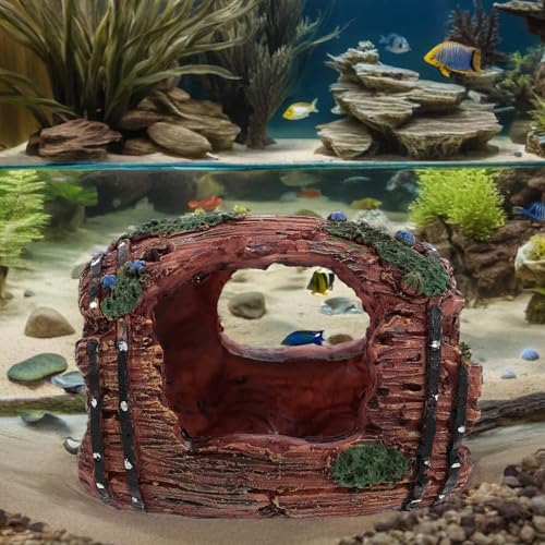 LALAFINA Aquarium Shrimp Hideout Broken Barrel Fish Tank Ornament Resin Aquarium Decoration Landscape Hideaway Shelter for Betta and Aquatic Pets
