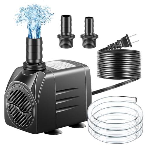 Submersible Pump, Small Fountain Pump with Tubing, Submersible Water Pump for Aquarium Fish Tank Indoor or Outdoor Pond Fountain Hydroponics Statuary (25W 400GPH, No Led Light)