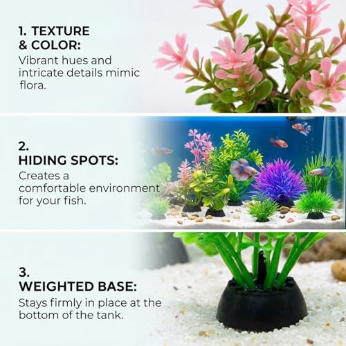 Betta Fish Tank Accessories and Aquarium Plants, 32 Artificial Aquarium Plants for Underwater Landscaping, Fake Aquarium Plants Set for Small Fish Habitats, Plastic Aquarium Decorations