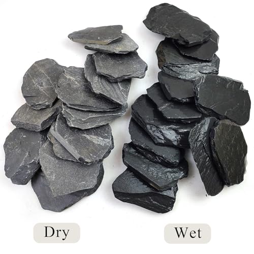 Slate Rock for Aquarium, 3-5 Inch Polished Natural Stone Rocks, Fish Tank Decor, Aquascaping Rocks, Safe for Aquariums, Terrariums, 5 lbs - color: 5 lbs, size: 3-5 Inch