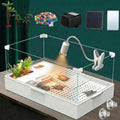 Small Turtle Starter Kit with Integrated Pump, Basking Light, Clear Acrylic 3-Layer Easy Cleaning Turtle Tank Aquarium for Small Reptiles - size: M+Light+Water Pump