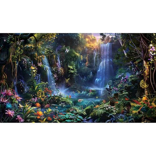 Waterfall Aquarium Background Enchanted Fantasy Forest Vibrant Blooms Fish Tank Background Tropical Forest Tranquil Stream Reptile Tank Backgrounds Fairy Rainforest Terrarium Backgrounds 24x12in - color: Blue_Green, size: 24(W)x12(H)inches/ 60(W)*30cm(H)
