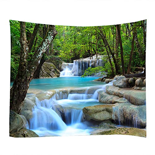WODEJIA Forest Waterfall Fabric Tapestry Decorative Wall Art Tablecloth Bedspread Picnic Blanket Beach Throw Blanket Multifunctional for Bedroom Dormitory Living Room Hanging 59 x 51 Inches - color: Forest Waterfall Water, size: 59"L x 51"W