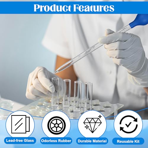 3Pcs Glass Pipettes Dropper, 10ml Graduated Liquid Dropper with Rubber Bulb for Laboratory, Medicine, School, Food, Research