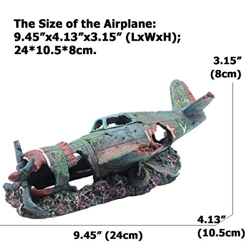 S-Lifeeling Fish Tank Decoration Fighter Vintage Airplane Ruins Submarine Landscape Fish Shrimp Shelter Cave Hideout Resin Aquarium Decor Turtle Tank Decoration - color: Airplane S Size