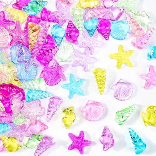 Babenest 4 Styles Acrylic Seashells Conch Gems, 65pcs Sensory Bin Fillers for Ocean Sea Shells Beach Theme Party Wedding Decoration Scatter Table Vase Fillers Home DIY Crafts - color: Seashells, size: Conventional
