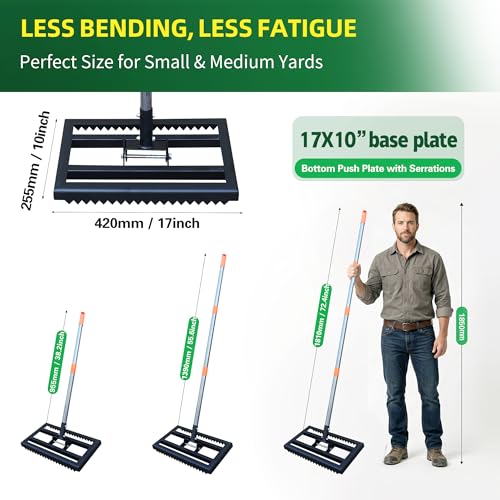 Lawn Leveling Rake 17x10 Inch, 6FT Heavy-Duty Carbon Steel Lawn Leveler – Yard Leveling Rake for Soil, Sand, Grass, Perfect for Lawn Repair, Pit Filling & Garden Maintenance - size: S