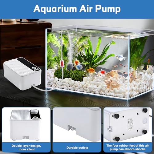 Aquarium Air Pump, Quiet Powerful Fish Tank Air Pump, Adjustable Fish Tank Bubbler with Air Stone, 2.3W/5.5W/8W Bubbler for Aquarium Fish Tank for Small Medium Large Fish Tank Up to 200 Gallon - size: 2.3 W(Tank Up to 80 Gallon Aquariums)