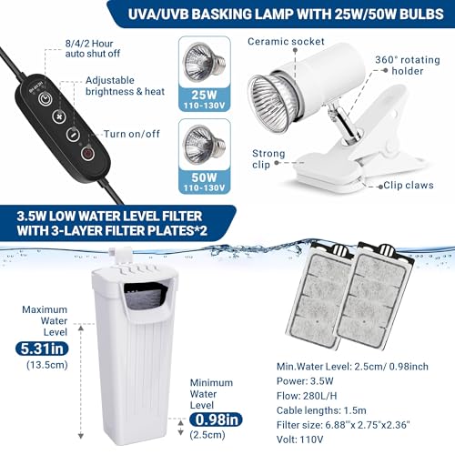 GOZILLA Turtle Tank Kit+Lamp+Filter, Upgrade PC Turtle Tank Starter Kit with Adjustable Lamp & Filter,Reptile Habitat with Lid,Basking Platform for Small Reptiles(19.68× 9.52× 9.44''/White-Large-Kit) - color: Large-White-KIT