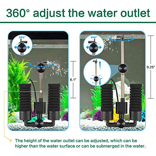 AQQA Aquarium Electric Power Sponge Filter,3W/5W Silence Submersible Foam Filter,Sponges Bio Ceramic Media Balls Double Filter for Saltwater Freshwater Fish Tank (S) - size: S (3W for 10-40 gallon）