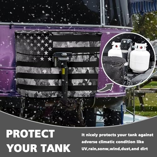 Black Camouflage USA Flag RV Propane Tank Cover for Travel Trailer Replacement Cover for RV/Trailer/Camper Double 20lb Propane Tank Protector - color: Black Camouflage USA Flag, size: Small-Double 20LB