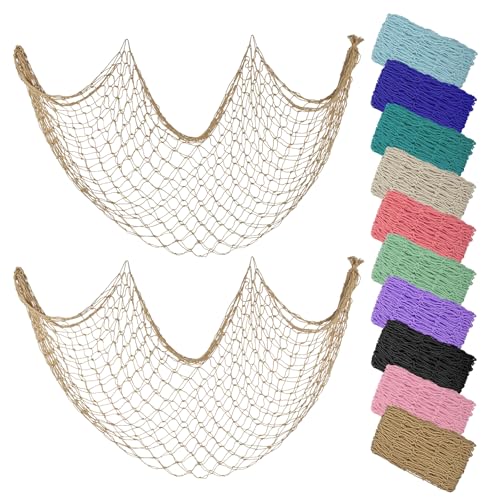 ZUEXT Caramel Decorative Fishing Net 80x40 Inch, 2 Pack Large Picture Fish Net, Wall Photo Hanging Fishnet for Nautical Mermaid Pirate Ocean Themed Hawaii Beach Under the Sea Party Decorations - color: Caramel, size: 80" x 40" - 2 Pack