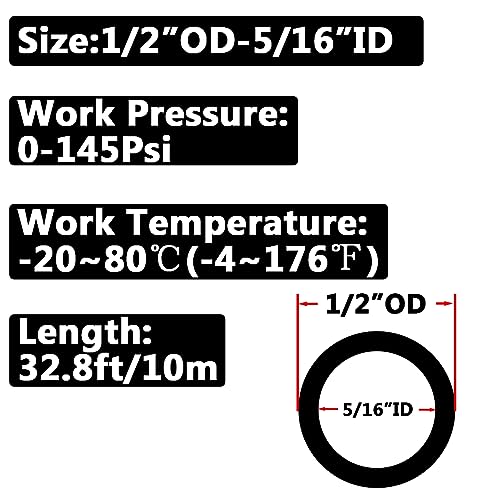Pneumatic 1/2” OD Tubing 32.8Ft PU Air Tube Hose Pipe for Air Line or Water Transfer (1/2 inch 10M Black) - color: Black, size: 1/2"OD-32.8ft