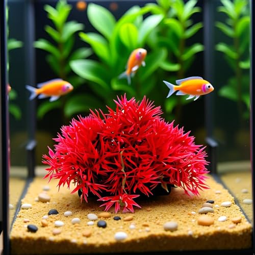 Red Artificial Flowers, Fake Flowers, Artificial Pine with Base Grass Fish Tank Ornament Aquatic Plant Landscape Decor, Aquarium Décor Plastic Plants