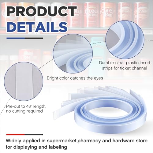 Frienda 100 Pcs Decorative Gondola Shelving Vinyl Insert Strips Pre Cut 48" x 1.25" C Channel Decorative Shelf Insert Strips for Retail Store Supermarkets Grocery Gondola Decoration (Clear) - color: Clear