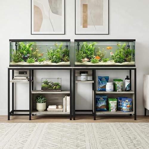 Heavy Duty 40-50 Gallon Aquarium Stand - Metal & Wood, 4-Tier Open Storage Shelves, Drawer, Power Outlets, Sturdy Legs, Supports up to 660LBS, 36.6" x 18.9" x 30.7" - Gray - color: Gray