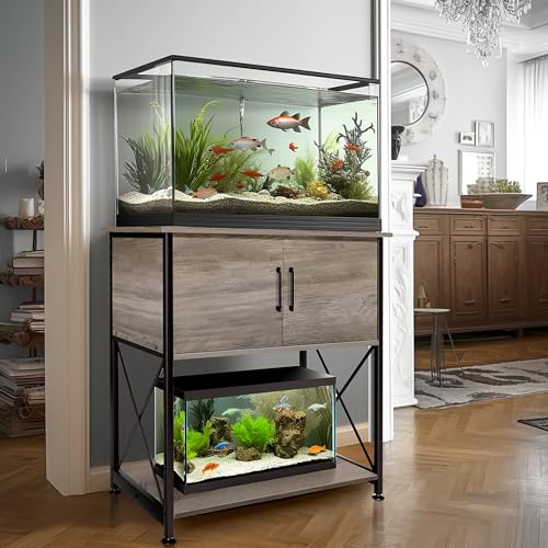 Herture 20-29 Gallon Aquarium Stand Metal Frame Fish Tank Stand with Cabinet Storage, for 20 Gallon Long Aquarium,30.7" L*16.5" W Tabletop,330LBS Capacity Grey PG01YGZ - color: Grey, size: 20-29 Gallon