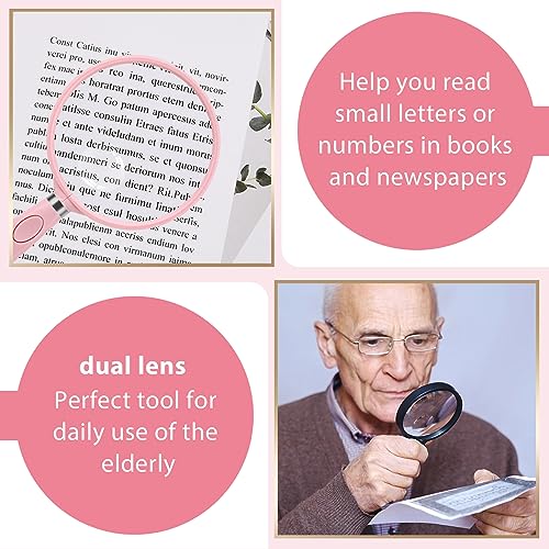 Feosky Handheld Reading Magnifier, 10X Magnifier, 75mm Shatterproof Lens, Non-Slip Handle for Adults Close Work, Seniors Reading and Nature Exploration, Hobby Observation(Pink) - color: Pink, size: 75mm
