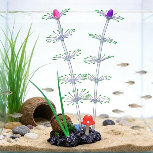 Soft Silicone long Coral Decor with Dynamic Swaying Motion, Weighted Base Aquarium Ornament for Lifelike Reef Aesthetic in Freshwater Saltwater Fish Tank, Safe Shelter for Invertebrates (Green) - color: Green