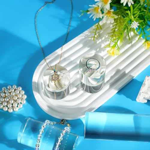 ZEERSHEE 4-Pack Clear Glass Cylinder Display Risers Crystal Blocks Display Stand for Collectibles Art Craft Transparent Solid Bases for Jewelry Cosmetic Crafts Closet Show(4''/3.2''/2.4''/1.6'')